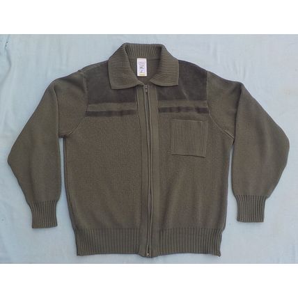 VINTAGE MEN'S 38" LONG SLEEVED JUMPER ST MICHAEL FULL ZIP OLIVE GREEN SUEDE TRIM