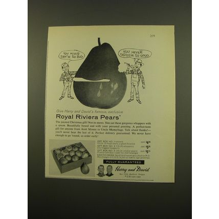 1961 Harry And David Royal Riviera Pears Advertisement - You never saw'm so big