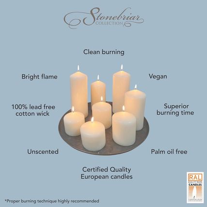 Stonebriar Unscented White Tall Pillar Candles, 80 Hour Burning Candle Pillars,