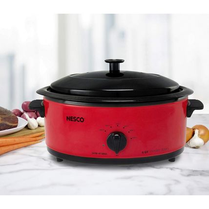 NESCO 4816-12, Roaster Oven with Porcelain Cookwell, Red, 6 Quart, 750 Watts