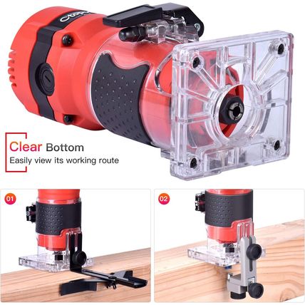 Compact Palm Router Tool, 800W Hand Wood Trimmer with 12PCS 1/4" Router Bits for