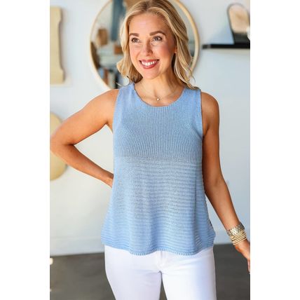 Beau Blue Horizontal Ribbing Patchwork Swing Sweater Tank