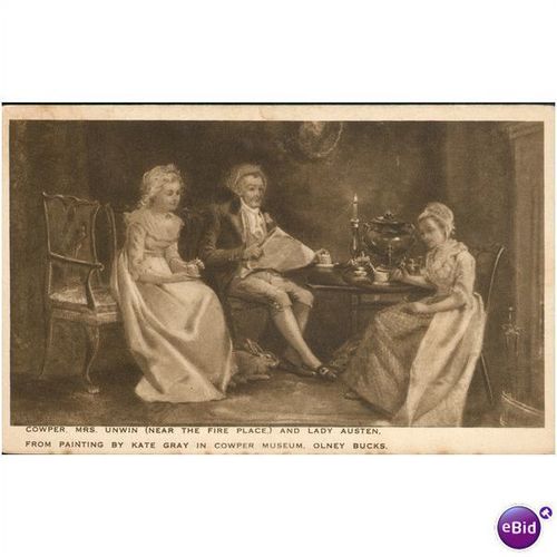 Cowper Museum Postcard - Cowper, Mrs. Unwin - Near The Fireplace & Lady Austin