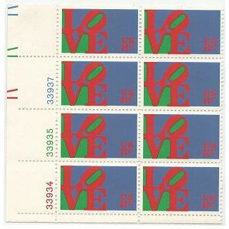 LOVE 1973 : 8 stamp BLOCK