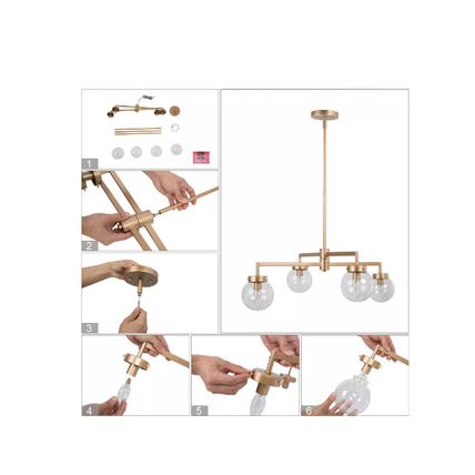 Uolfin Modern Gold Sputnik Bedroom Chandelier, 27.5 in. 4-Light Chandelier