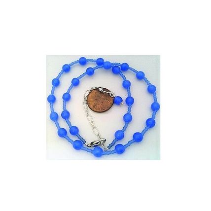 Dark Sapphire Blue Opal Glass Beaded Choker Necklace