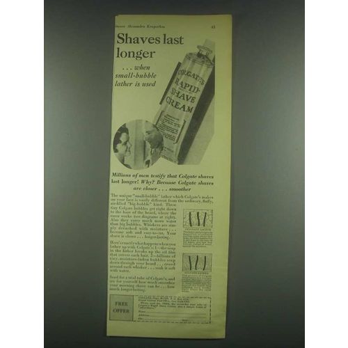 1930 Colgate's Rapid Shave Cream Ad - Last Longer