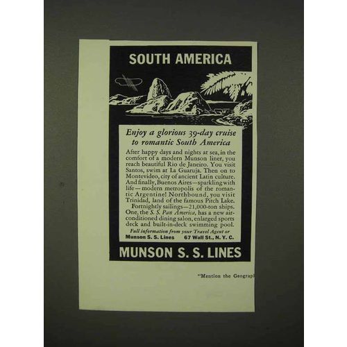 1937 Munson S.S. Lines Cruise Ad - South America