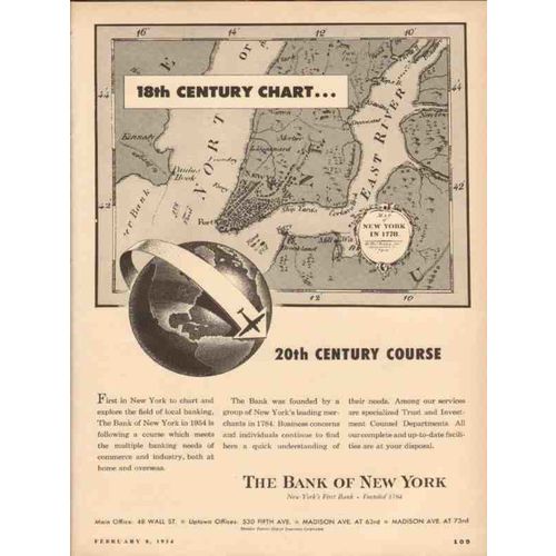 BANK OF NEW YORK 1954 20th century course trust investments vintage ad