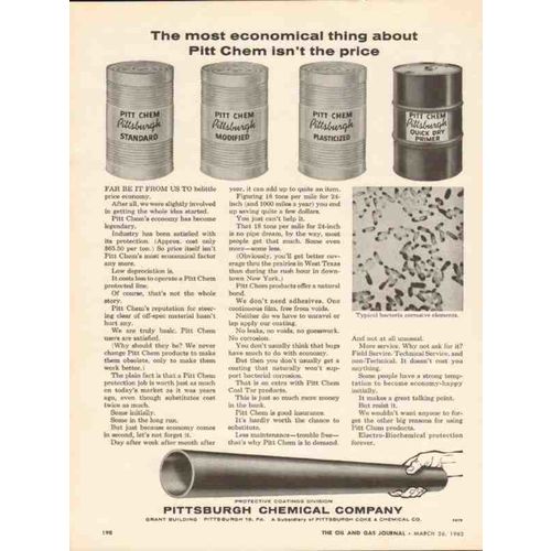 PITTSBURGH CHEMICAL COMPANY 1962 economical Pitt Chem pipe vintage ad