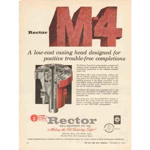 RECTOR WELL EQUIPMENT COMPANY 1962 low cost casing head oil vintage ad