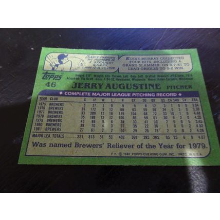 1982 Topps Card # 046 Jerry Augustine Excellent-Mint (6) Milwaukee Brewers