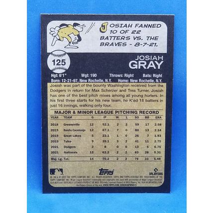2022 Topps Heritage #125 Josiah Gray RC