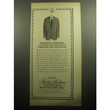 1958 Brooks Brothers Clothing Ad - Brooksknit a remarkable sport jacket