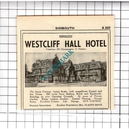 Dolphin Hotel Southampton / Westcliff Hotel Sidmouth Mace Advert - 1958 Cutting