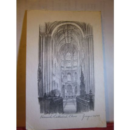CHOIR, NORWICH CATHEDRAL, NORFOLK. unused postcard by Judges pencil sketch =