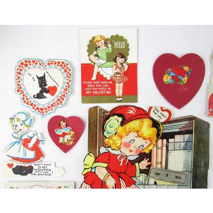 Lot of 10 Used Valentines Vintage Valentine Cards, Mid Century, 40s 50s, Fragile