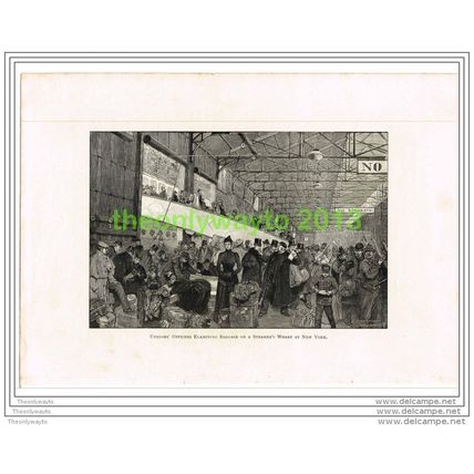 CUSTOMS OFFICERS, STEAMERS WHARF, NEW YORK, USA, BOOK ILLUSTRATION (PRINT) 1891