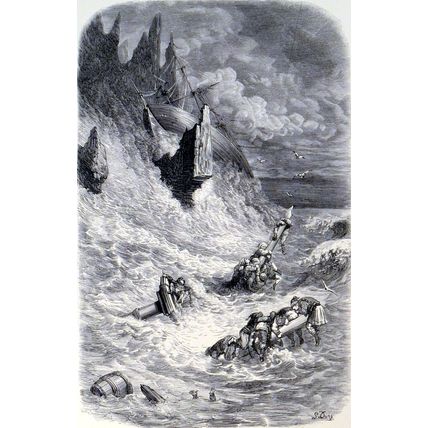 STRANDING OF SINBAD’S SHIP 1885 Gustave Doré ANTIQUE ENGRAVING