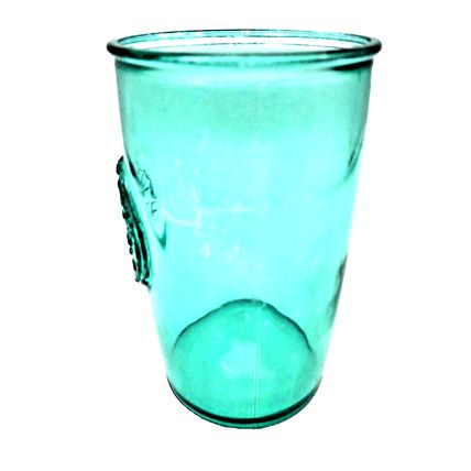 Authentic 100% Recycled Turquoise Clear Tumbler Drinking Glass Cup Embossed