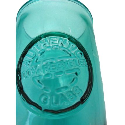 Authentic 100% Recycled Turquoise Clear Tumbler Drinking Glass Cup Embossed