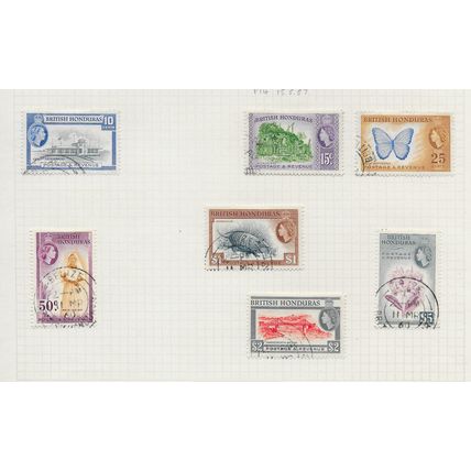 BRITISH HONDURAS 1953 QE2 PICTORIAL SET + PERF VARIETY = 13 STAMPS USED SG190