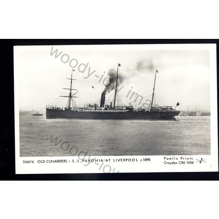 LS2620 - Cunard Liner - Pavonia at Liverpool c1890 - Pamlin postcard