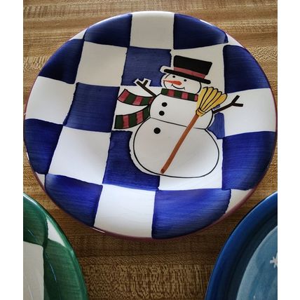 Set of 3 Christmas Holiday Heavy Plates Snowmen & Winter House