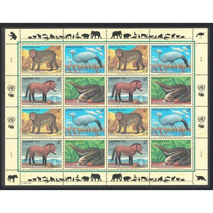 UN Vienna Birds Ape Stork Horse Anteater 4v Sheetlet of 4 sets 1997 MNH
