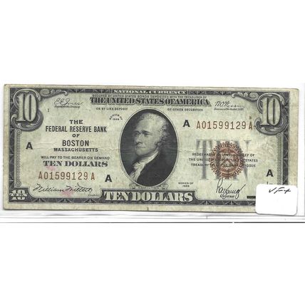 1929 National Currency $10.00 Boston VF/XF