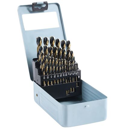 29Pcs Drill Bit Set, 135 Degree Tip High Speed Steel with Black and Gold Finish,
