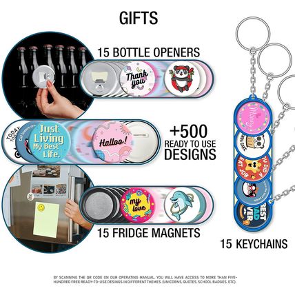 Button Maker Machine Multiple Sizes 1+1.25+2.25In (500 Buttons,15 Bottle Openers