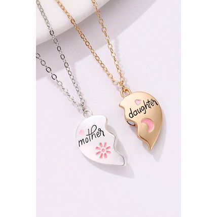 White 2pcs Mother & Daughter Magnetic Heart Necklace