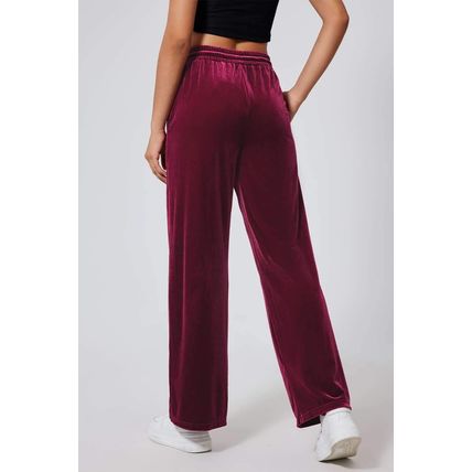 Burgundy Solid Drawstring Waist Wide Leg Pants