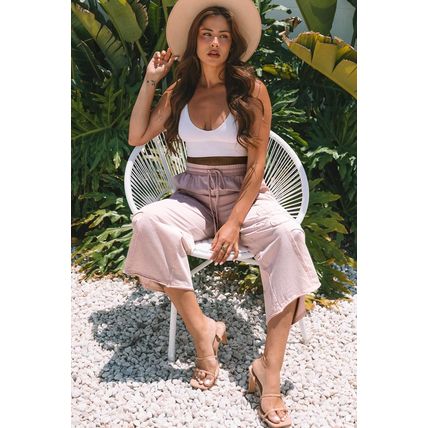 Pink Flower Patch Mineral Washed Terry Knit Cropped Wide Leg Pants