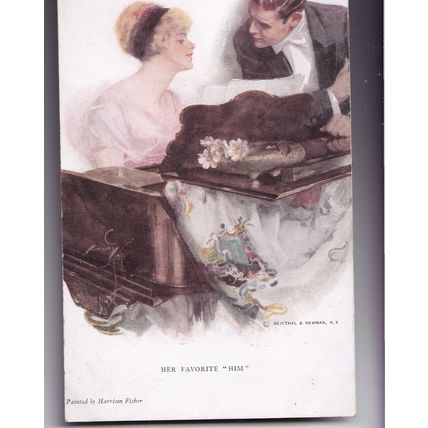 Reinthal & Newman Postcard H Fisher Her Favourite "Him" Man With Woman on Piano