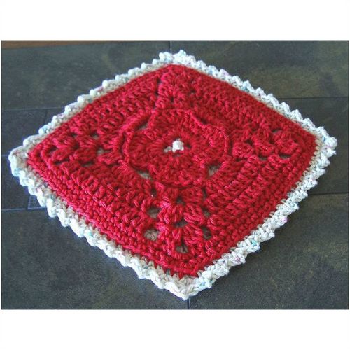 Hot Pad kitchen square red white double layer 9 inch X 9 inch