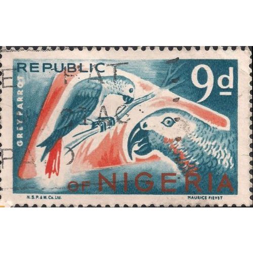 NIGERIA, BIRDS, Grey Parrot, blue 1969, 9d