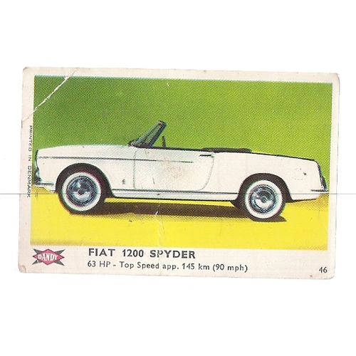 FIAT 1200 SPYDER. (Italian) classic car. Dandy Gum cards 1966 no 46