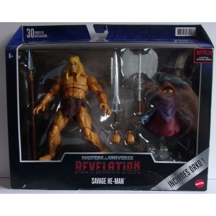 MASTERS OF THE UNIVERSE ' REVELATION ' SAVAGE HE-MAN with ORKO action figure