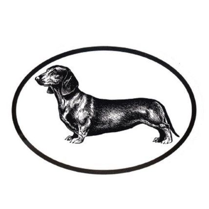 Dog Breed Oval Vinyl Car Decal Black & White Sticker - Dachshund