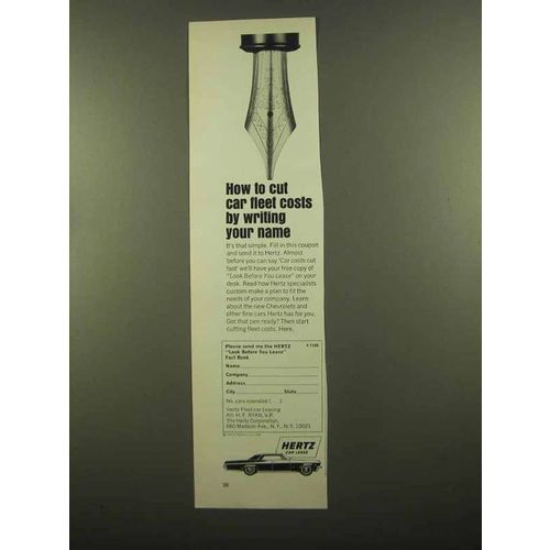 1965 Hertz Car Lease Ad - Cut Costs by Writing Name