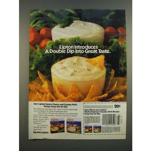1986 Lipton Nacho Cheese and Creamy Herb Recipe Soup mix Ad