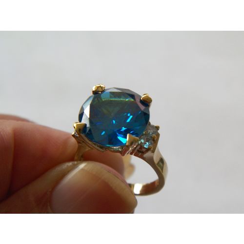 SIZE 7 STERLING SILVER GOLD OVERLAY13ct BLUE CZ SOLITAIRE CLEAR ACCENTS