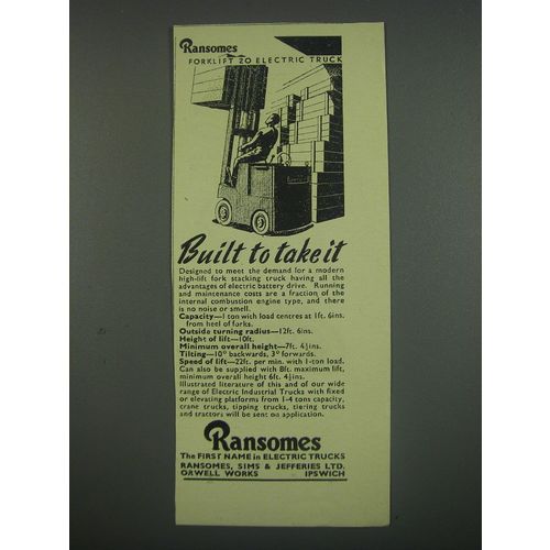 1949 Ransomes forklift 20 Electric Truck Ad - Built to take it