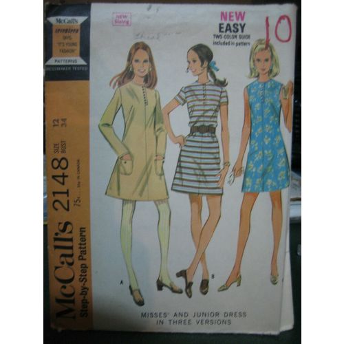 Vintage McCall's 2148 Misses Dress Pattern - Size 12 Bust 34