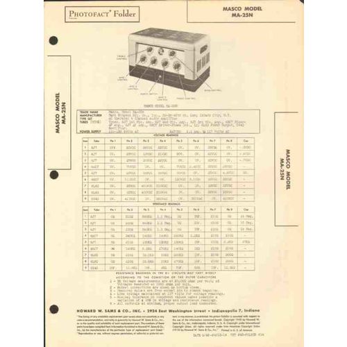 MASCO model MA-25N 9 tube audio amplifier Sams Photofact manual