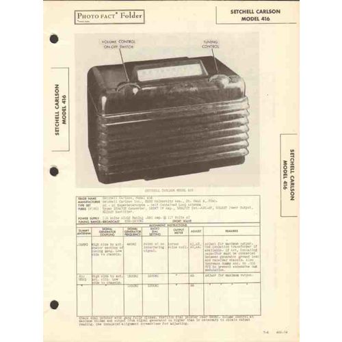 SETCHELL CARLSON model 416 AM radio receiver Sams Photofact manual