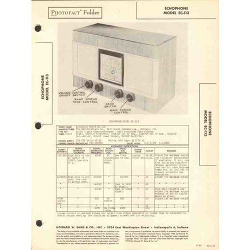 ECHOPHONE models EX-113 AM SW radio receiver Sams Photofact manual