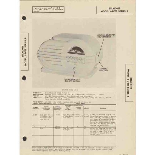 BELMONT model 6D111 6 tube AM radio receiver Sams Photofact manual